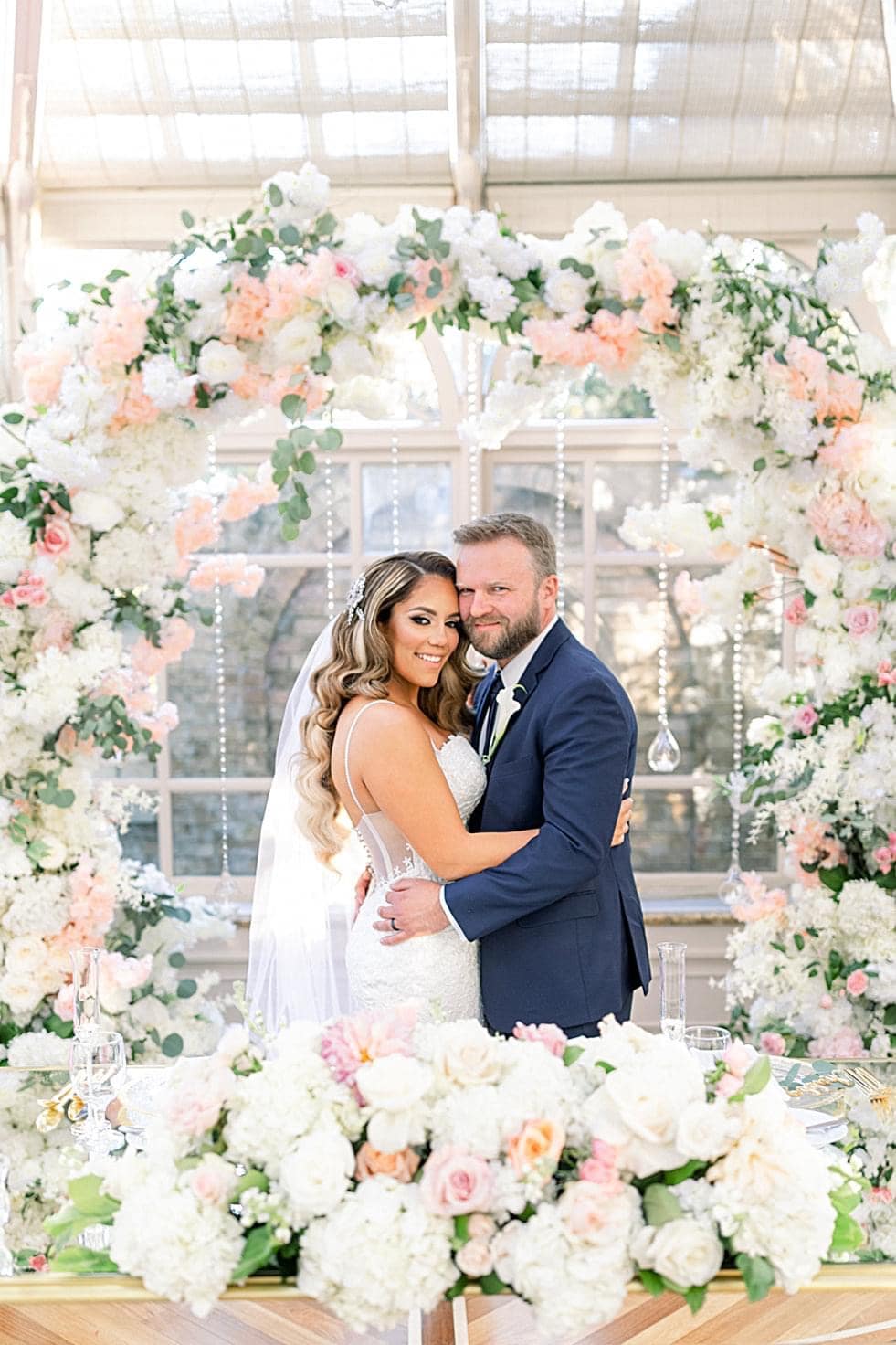 Couple inside flower bed